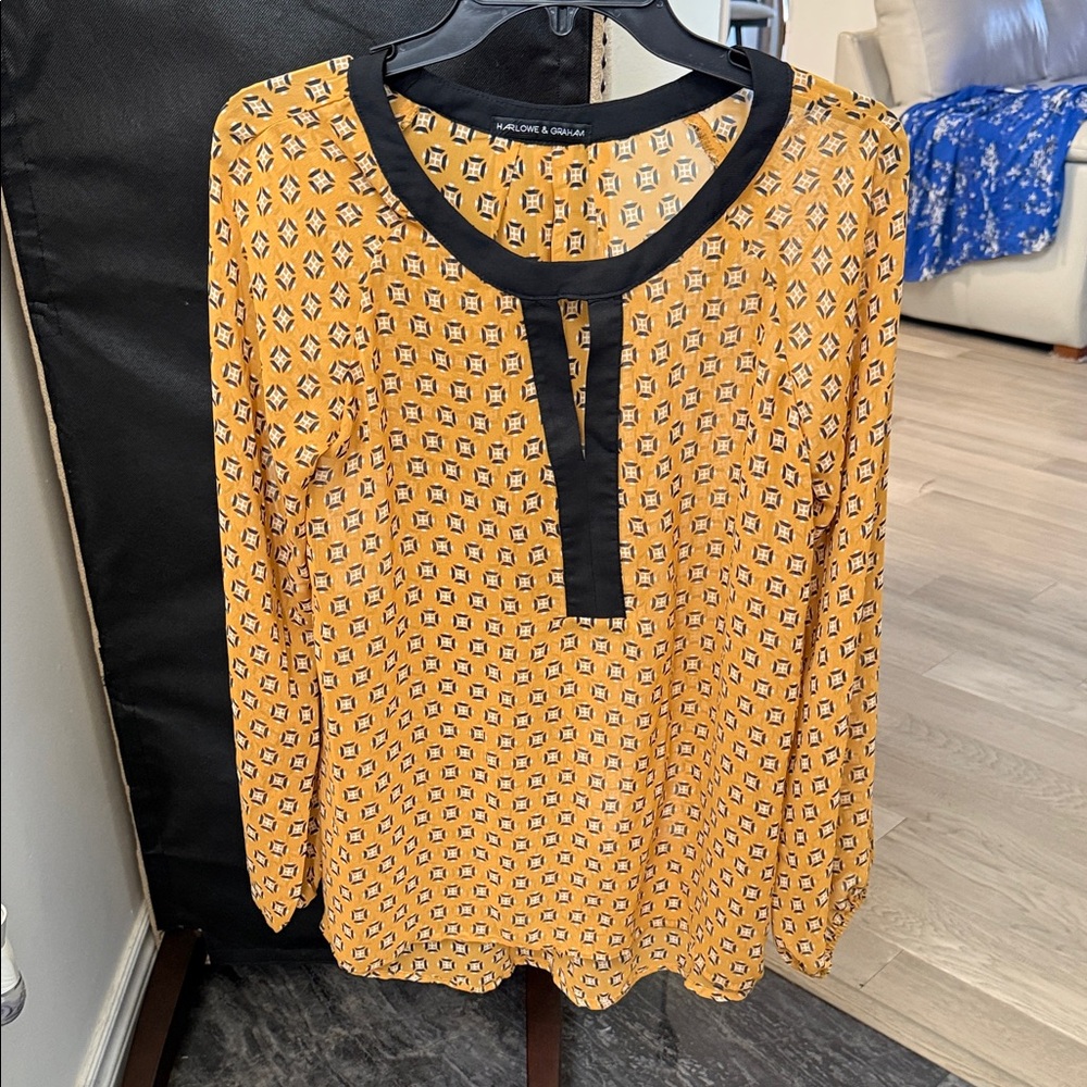 Harlowe & Graham Mustard and Black Geometric Blouse